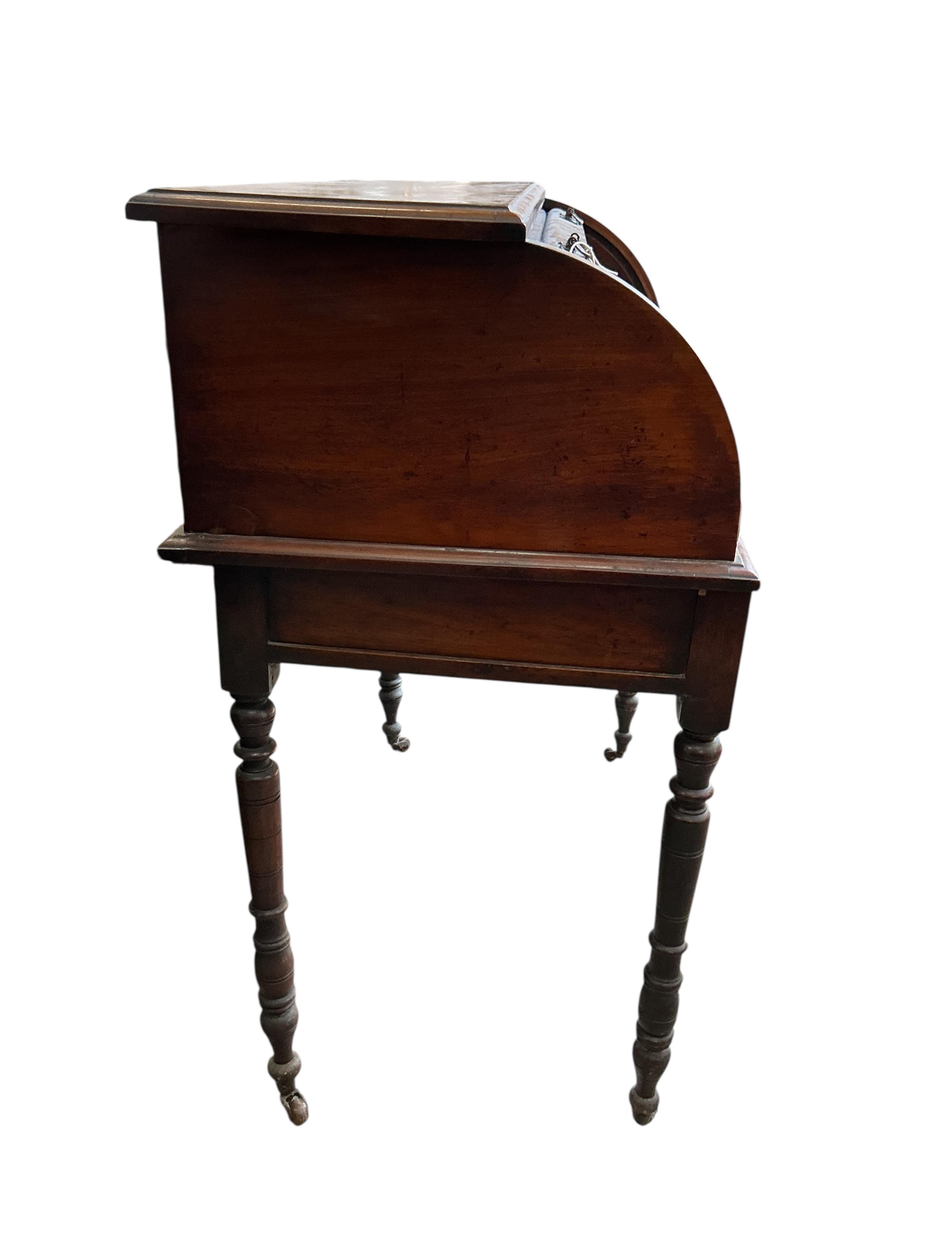 A late Victorian mahogany cylinder bureau, lacking superstructure, width 91cm, depth 52cm, height 102cm